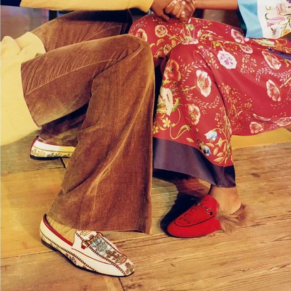 Gucci Floral Red and White Loafers